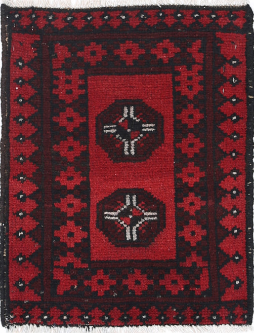 Ivory Hand-Knotted Afghan Tribal Geometric Wool Rug - 1'7" x 2'1"