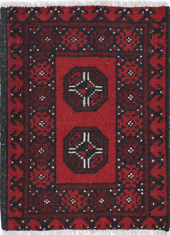 Ivory Hand-Knotted Afghan Tribal Geometric Wool Rug - 1'6" x 2'3"
