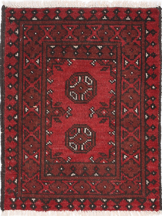 Ivory Hand-Knotted Afghan Tribal Geometric Wool Rug - 1'8" x 2'2"