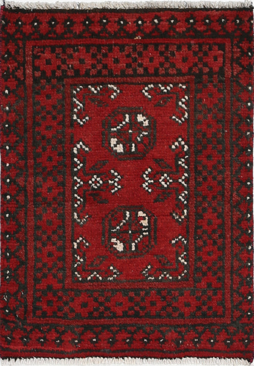 Ivory Hand-Knotted Afghan Tribal Geometric Wool Rug - 1'6" x 2'2"