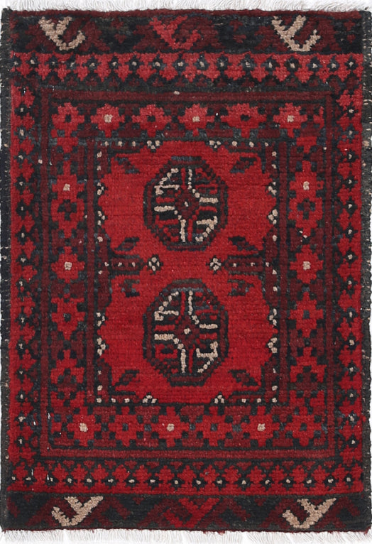 Ivory Hand-Knotted Afghan Tribal Geometric Wool Rug - 1'6" x 2'4"