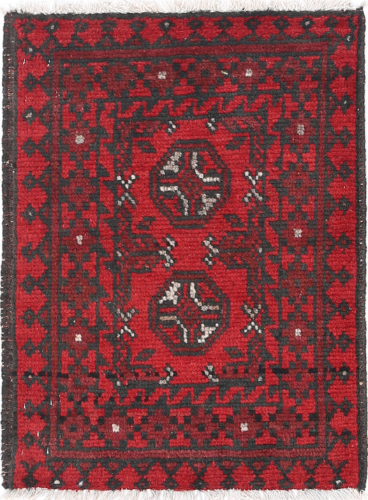 Ivory Hand-Knotted Afghan Tribal Geometric Wool Rug - 1'7" x 2'2"