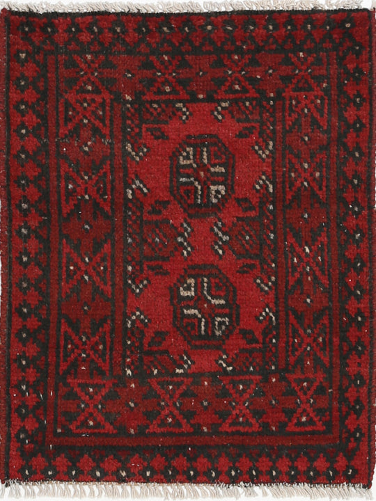 Ivory Hand-Knotted Afghan Tribal Geometric Wool Rug - 1'8" x 2'2"