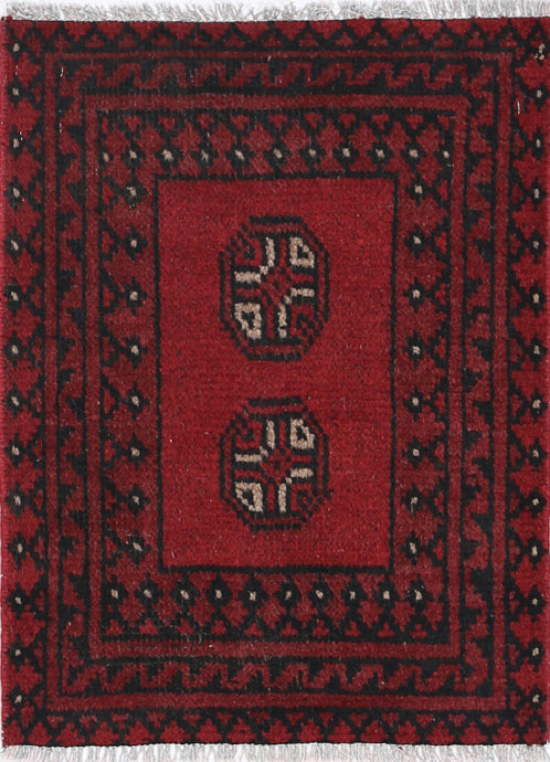 Ivory Hand-Knotted Afghan Tribal Geometric Wool Rug - 1'6" x 2'1"