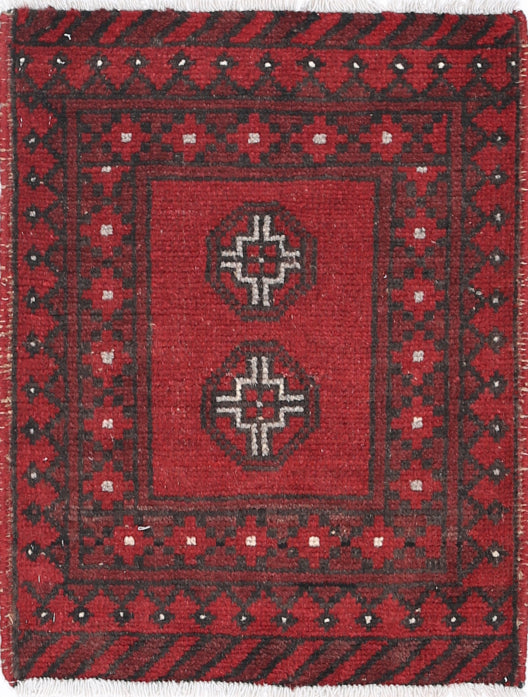 Ivory Hand-Knotted Afghan Tribal Geometric Wool Rug - 1'8" x 2'1"