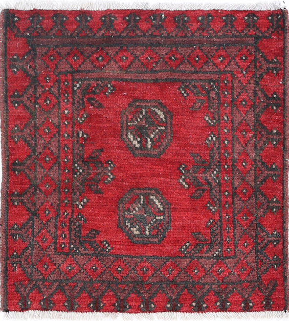 Ivory Hand-Knotted Afghan Tribal Geometric Wool Rug - 1'10" x 1'11"