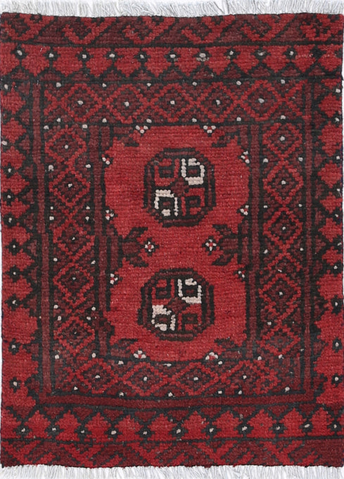 Ivory Hand-Knotted Afghan Tribal Geometric Wool Rug - 1'6" x 2'0"