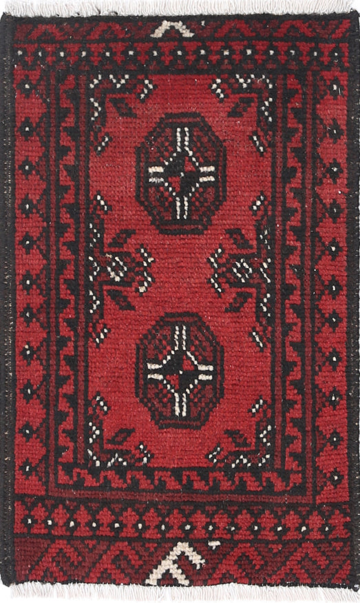 Ivory Hand-Knotted Afghan Tribal Geometric Wool Rug - 1'6" x 2'7"