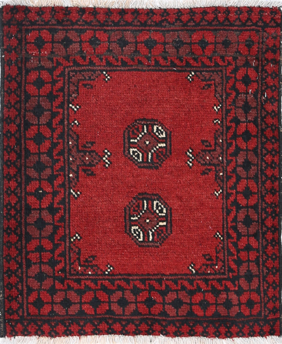 Ivory Hand-Knotted Afghan Tribal Geometric Wool Rug - 1'9" x 2'1"