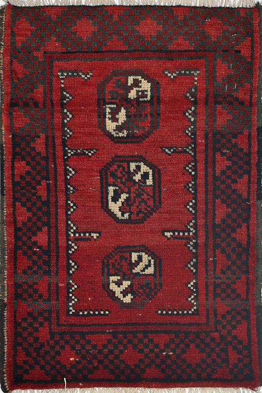 Ivory Hand-Knotted Afghan Tribal Geometric Wool Rug - 1'7" x 2'5"