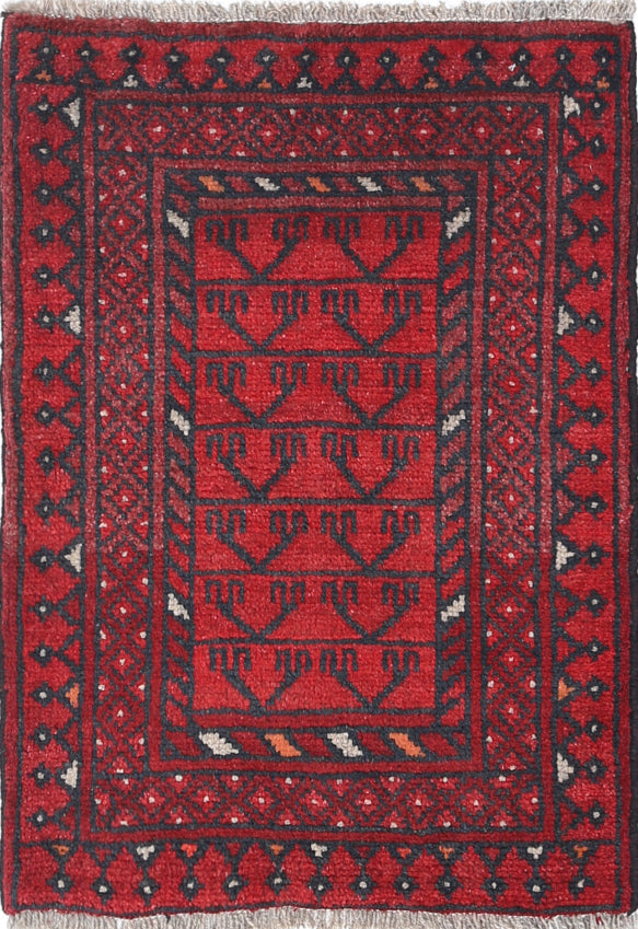 Ivory Hand-Knotted Afghan Tribal Geometric Wool Rug - 1'9" x 2'5"