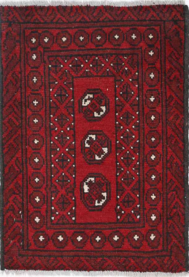Ivory Hand-Knotted Afghan Tribal Geometric Wool Rug - 1'10" x 2'7"