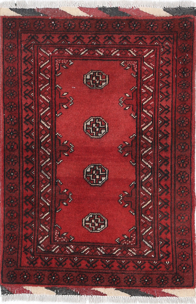 Ivory Hand-Knotted Afghan Tribal Geometric Wool Rug - 1'11" x 2'9"