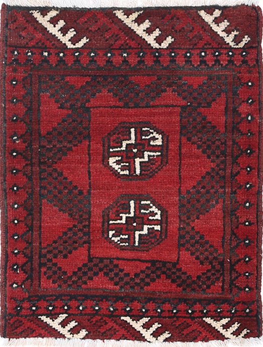 Ivory Hand-Knotted Afghan Tribal Geometric Wool Rug - 1'8" x 2'1"