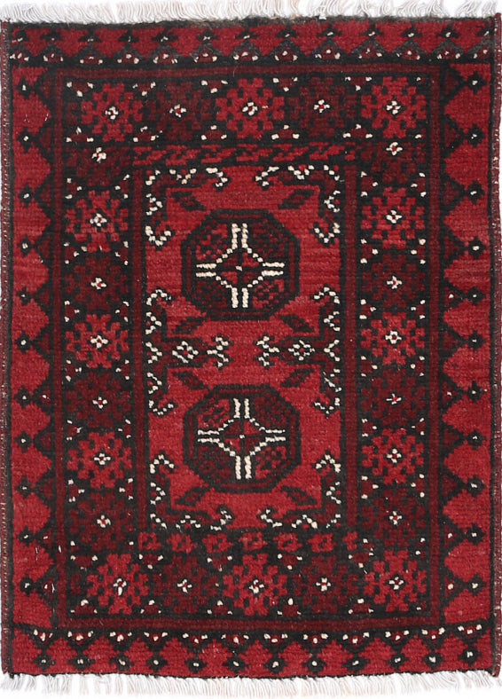 Ivory Hand-Knotted Afghan Tribal Geometric Wool Rug - 1'8" x 2'3"
