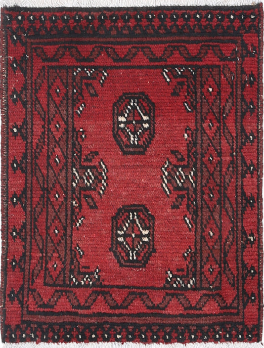 Ivory Hand-Knotted Afghan Tribal Geometric Wool Rug - 1'8" x 2'2"