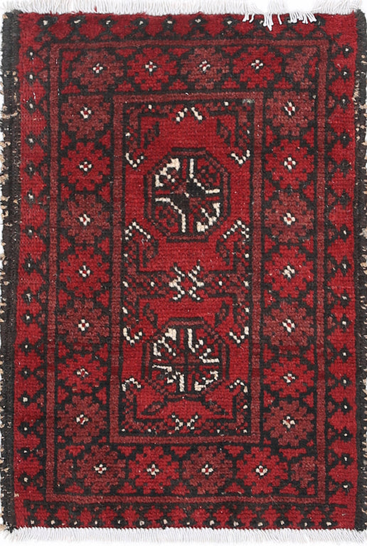 Ivory Hand-Knotted Afghan Tribal Geometric Wool Rug - 1'6" x 2'3"