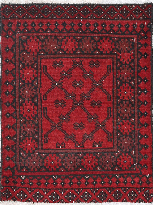 Ivory Hand-Knotted Afghan Tribal Geometric Wool Rug - 1'8" x 2'3"