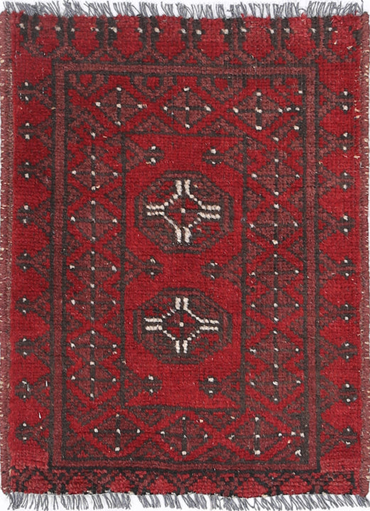 Ivory Hand-Knotted Afghan Tribal Geometric Wool Rug - 1'6" x 2'2"
