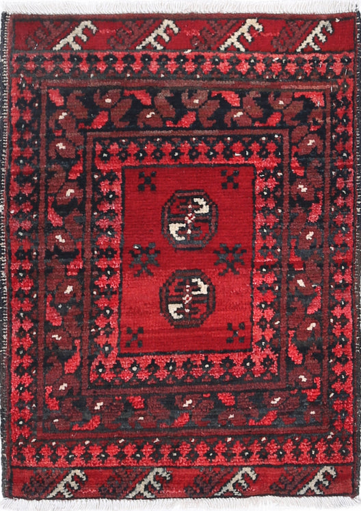 Ivory Hand-Knotted Afghan Tribal Geometric Wool Rug - 1'7" x 2'3"