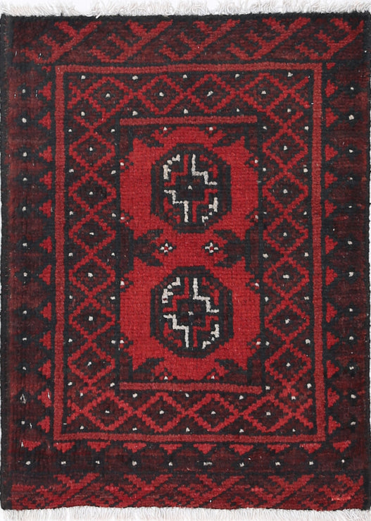 Ivory Hand-Knotted Afghan Tribal Geometric Wool Rug - 1'6" x 2'2"
