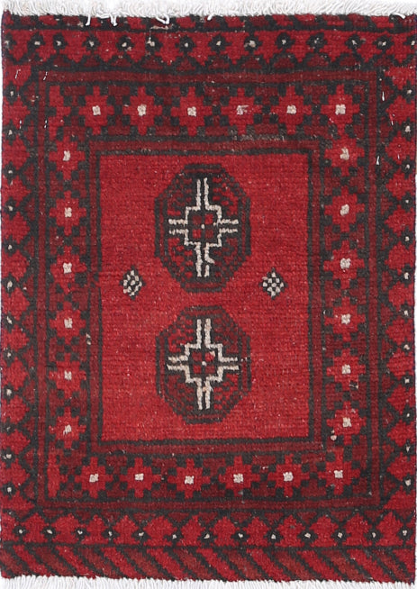Ivory Hand-Knotted Afghan Tribal Geometric Wool Rug - 1'5" x 1'11"
