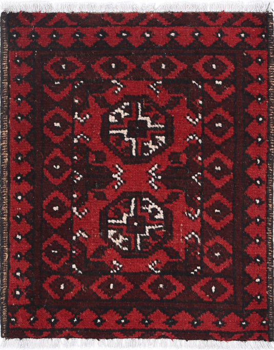 Ivory Hand-Knotted Afghan Tribal Geometric Wool Rug - 1'6" x 1'11"