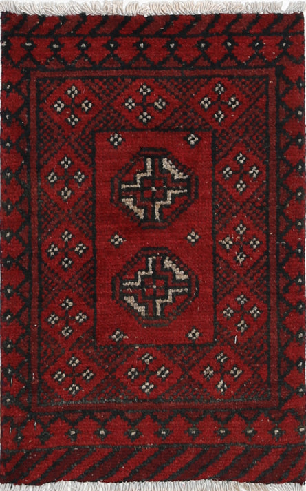 Ivory Hand-Knotted Afghan Tribal Geometric Wool Rug - 1'4" x 2'1"