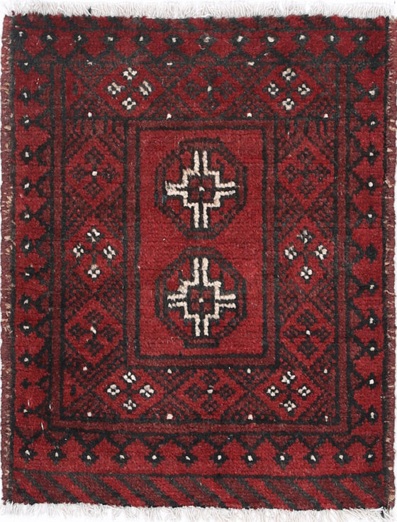 Ivory Hand-Knotted Afghan Tribal Geometric Wool Rug - 1'7" x 2'1"
