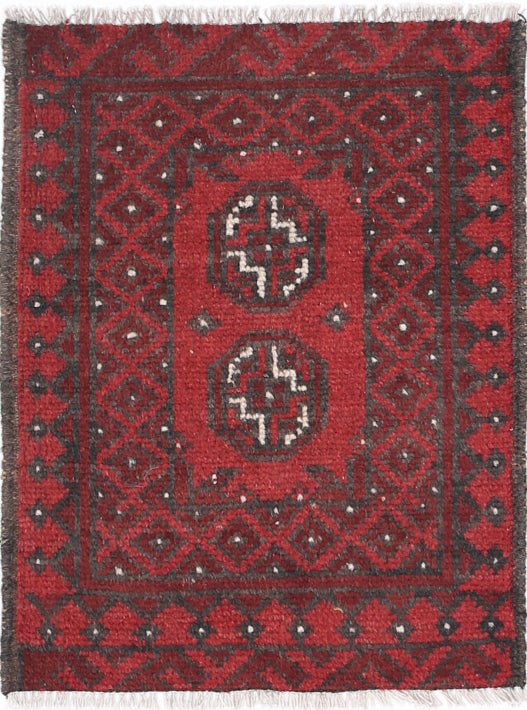 Ivory Hand-Knotted Afghan Tribal Geometric Wool Rug - 1'6" x 2'1"