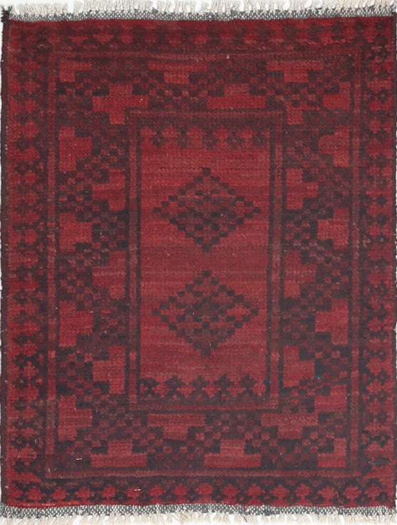 Ivory Hand-Knotted Afghan Tribal Geometric Wool Rug - 1'8" x 2'2"