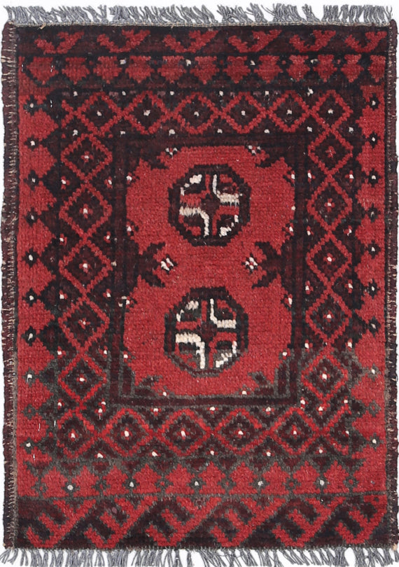 Ivory Hand-Knotted Afghan Tribal Geometric Wool Rug - 1'5" x 2'3"