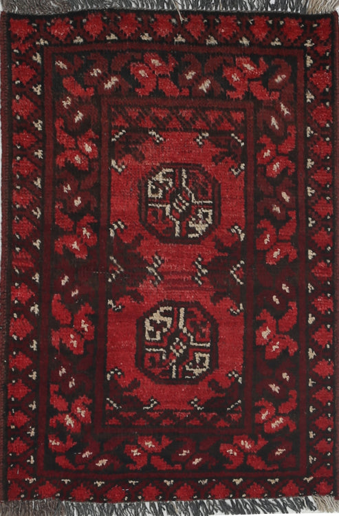 Ivory Hand-Knotted Afghan Tribal Geometric Wool Rug - 1'7" x 2'3"