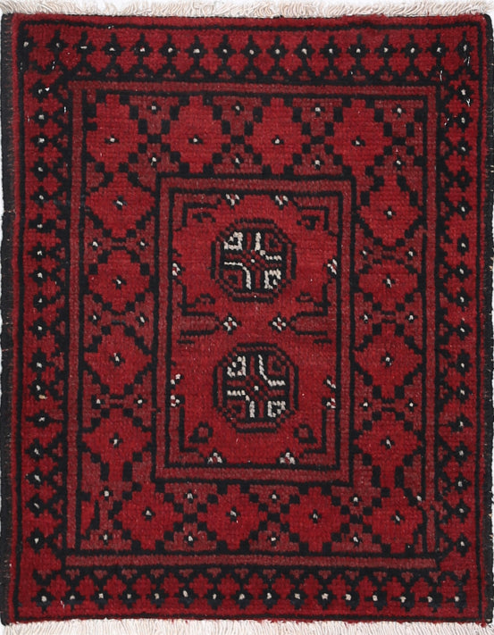 Ivory Hand-Knotted Afghan Tribal Geometric Wool Rug - 1'7" x 2'1"
