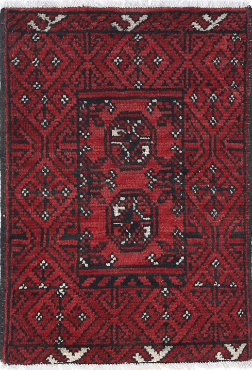 Ivory Hand-Knotted Afghan Tribal Geometric Wool Rug - 1'8" x 2'6"
