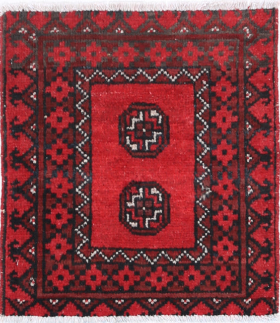 Ivory Hand-Knotted Afghan Tribal Geometric Wool Rug - 1'7" x 1'10"