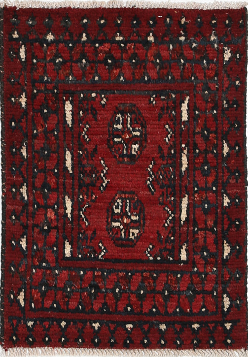 Ivory Hand-Knotted Afghan Tribal Geometric Wool Rug - 1'7" x 2'2"