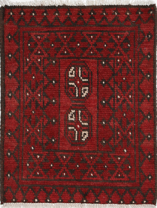 Ivory Hand-Knotted Afghan Tribal Geometric Wool Rug - 1'8" x 2'1"