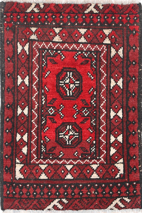 Ivory Hand-Knotted Afghan Tribal Geometric Wool Rug - 1'5" x 2'2"