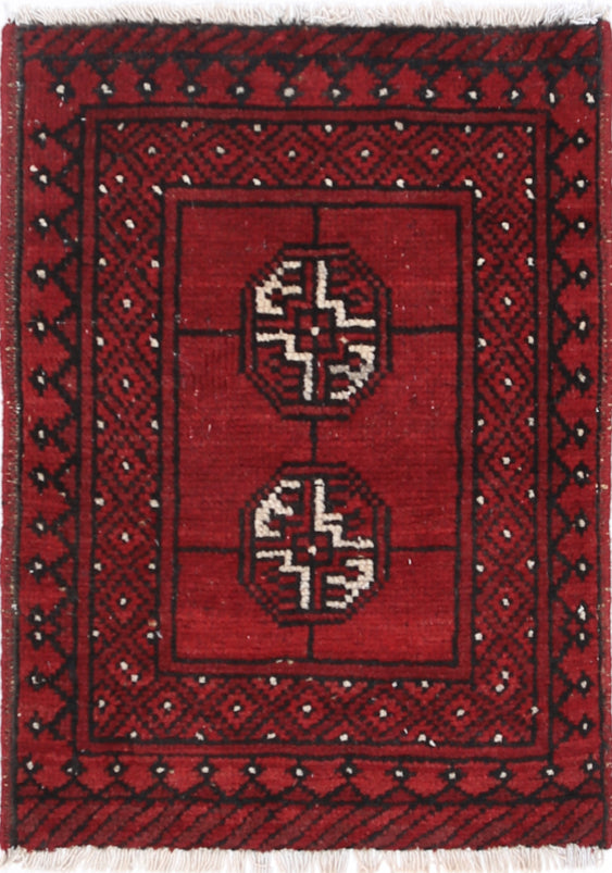 Ivory Hand-Knotted Afghan Tribal Geometric Wool Rug - 1'7" x 2'4"