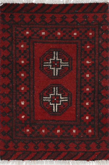 Ivory Hand-Knotted Afghan Tribal Geometric Wool Rug - 1'6" x 2'1"