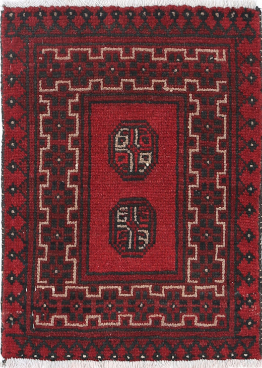 Ivory Hand-Knotted Afghan Tribal Geometric Wool Rug - 1'6" x 2'1"