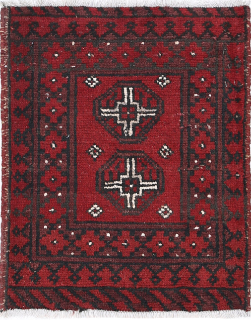 Ivory Hand-Knotted Afghan Tribal Geometric Wool Rug - 1'7" x 2'1"