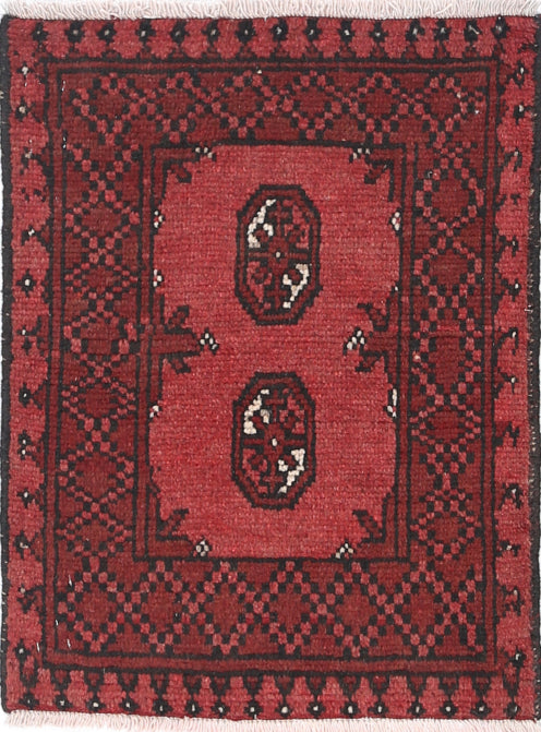 Ivory Hand-Knotted Afghan Tribal Geometric Wool Rug - 1'7" x 2'0"