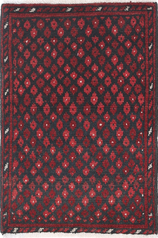 Ivory Hand-Knotted Afghan Tribal Geometric Wool Rug - 1'7" x 2'4"