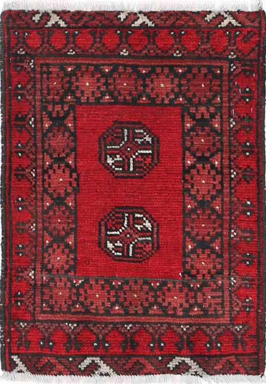 Ivory Hand-Knotted Afghan Tribal Geometric Wool Rug - 1'6" x 2'2"