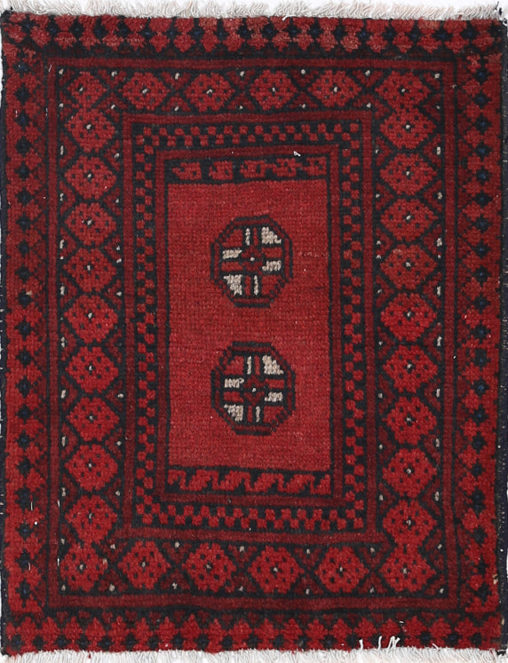 Ivory Hand-Knotted Afghan Tribal Geometric Wool Rug - 1'8" x 2'3"