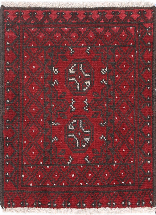 Ivory Hand-Knotted Afghan Tribal Geometric Wool Rug - 1'5" x 2'0"