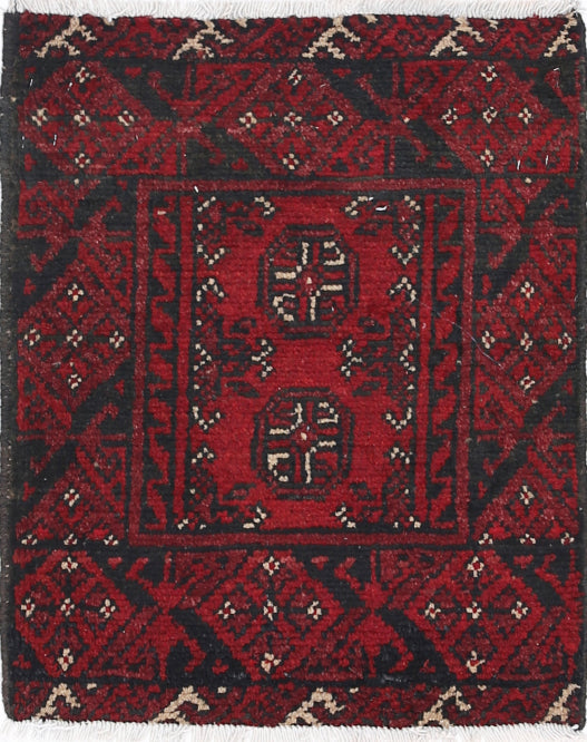 Ivory Hand-Knotted Afghan Tribal Geometric Wool Rug - 1'7" x 2'0"