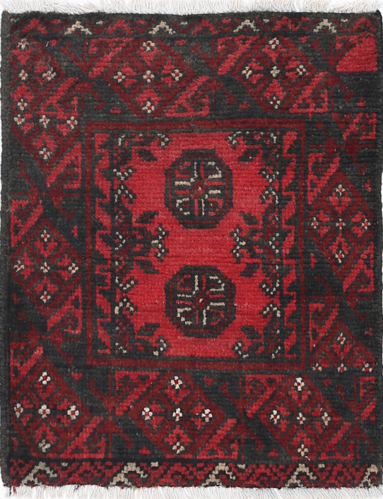 Ivory Hand-Knotted Afghan Tribal Geometric Wool Rug - 1'7" x 2'1"